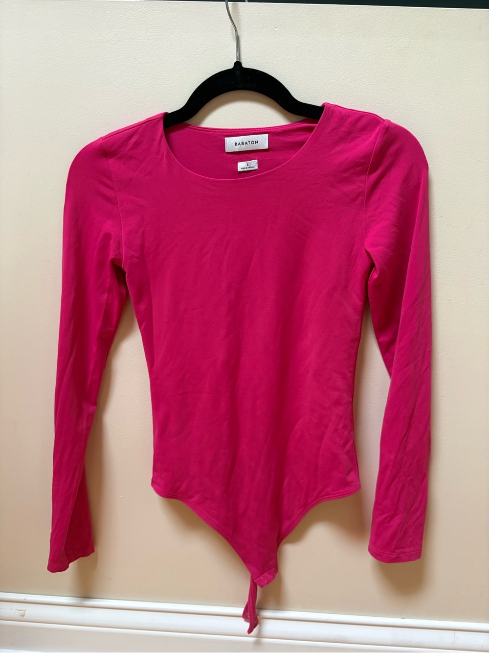 Babaton Hot Pink Long-Sleeve Scoop Neck Bodysuit